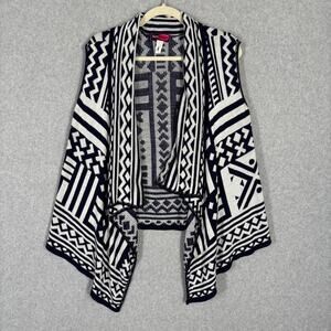 Sweater Cardigan Vest Womens Large Navy White Drape Open Aztec Boho Southwest